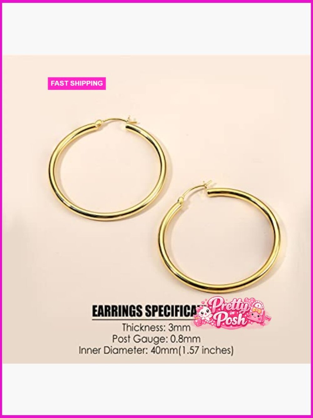 Sterling Silver Post Hoop Earrings 14K Gold Plated Chunky Hoops Hypoallergenic - Picture 5 of 7